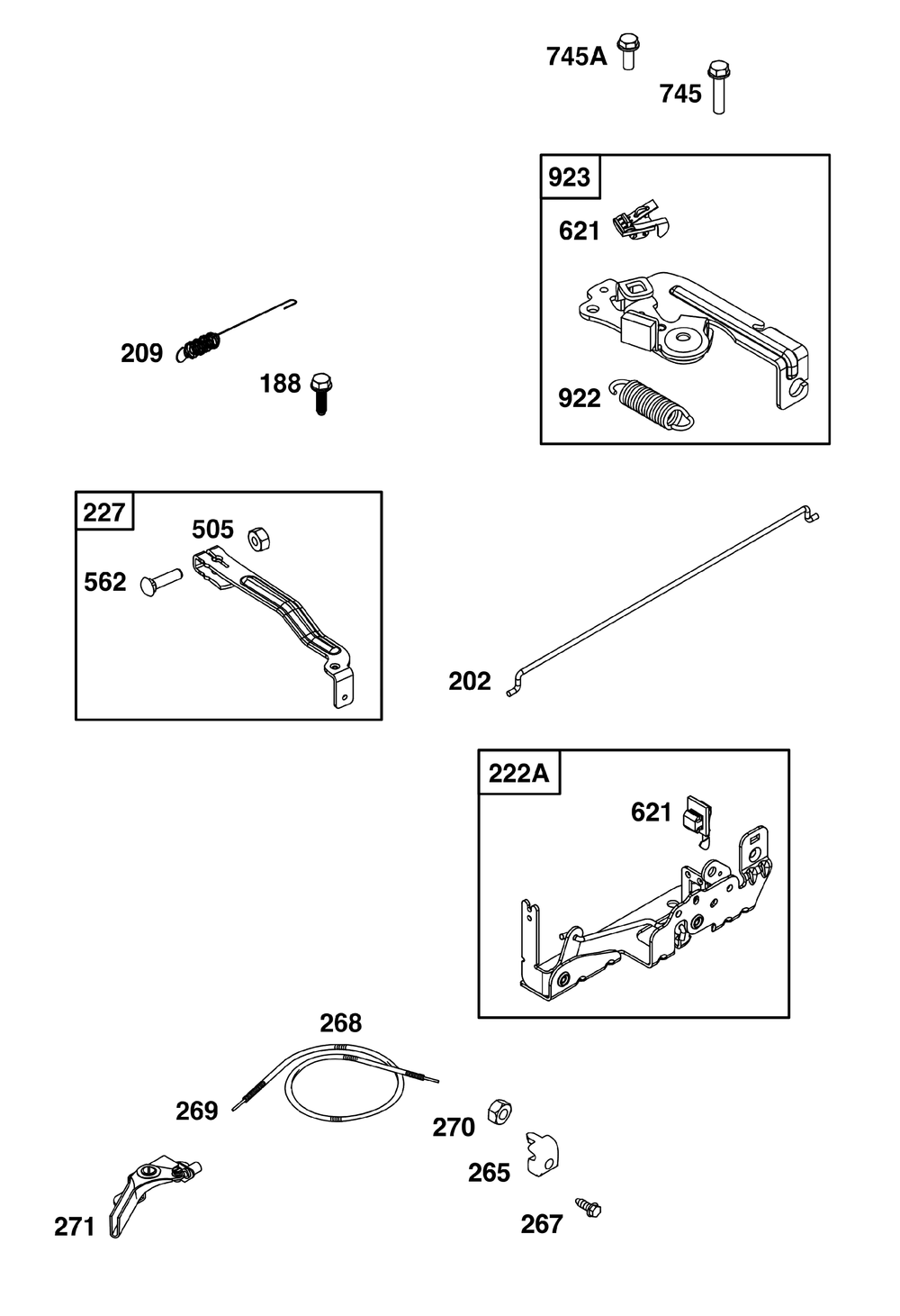 Controls Group Diagram and Parts List for 08P602-0005-H5 020000 - 09Z999 Briggs and Stratton Engine